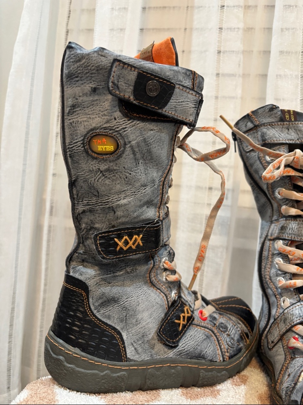 Casual Gray and Black Lace-Up Men's High-Top Boots - Picture 4 of 12